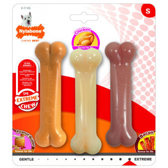 Nylabone hračka Extreme kost příchuť slanina a burák S 3ks