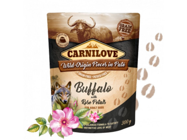 Kapsička Carnilove Dog Paté Buffalo with Rose Petals 300g