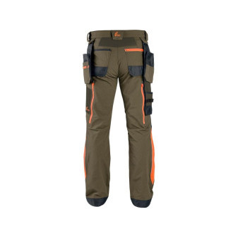 Kalhoty CXS NAOS pánské, khaki-olive, HV oranžové doplňky