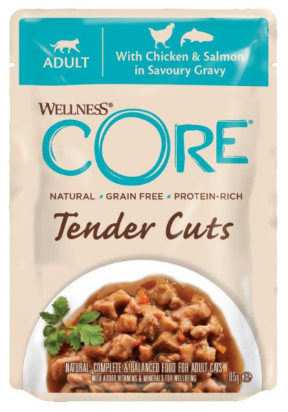 Kapsička Wellness Core Cat Tender kuře a losos v omáčce 85g