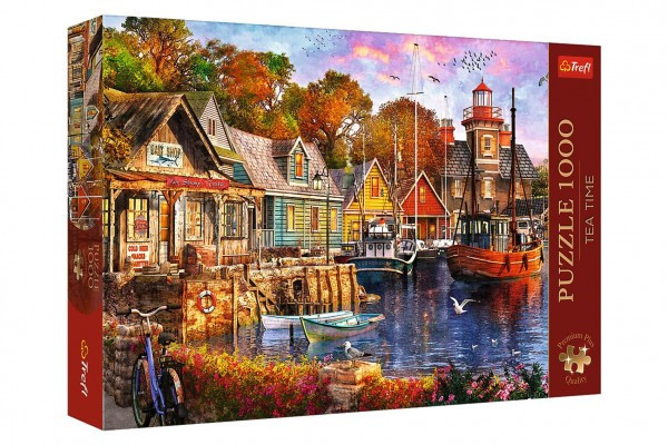 Puzzle Premium Plus - Čajový čas: Přímořský přístav 1000 dílků 68,3x48cm v krabici 40x27x6cm