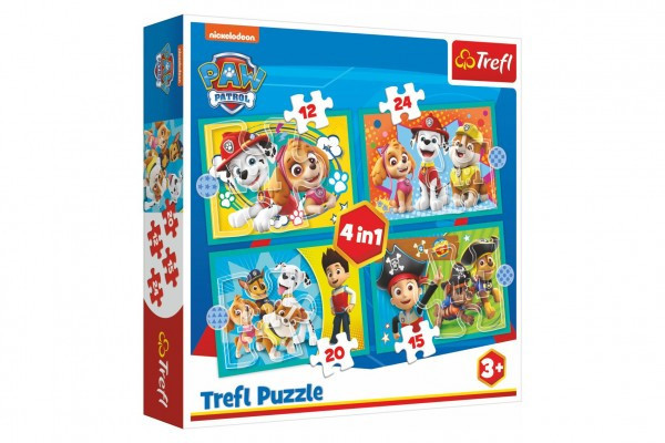 Puzzle 4v1 Šťastný tým Paw Patrol/Tlapková Patrola v krabici 28x28x6cm