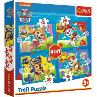 Puzzle 4v1 Štěňata v běhu Tlapková patrola/Paw Patrol 28,5x20,5cm v krabici 28x28x6cm