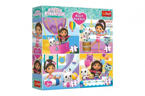 Puzzle 4v1 Gabby's Dollhouse 18,5x16cm v krabici 20x20x5cm