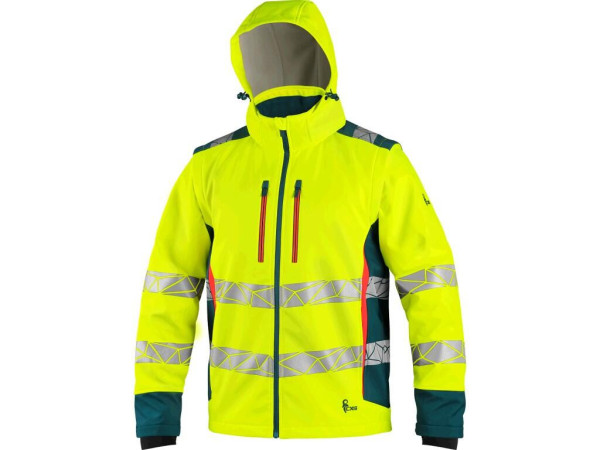 Bunda CXS BEDFORD, výstražná, pánská, softshell, žluto-petrolová, vel. 2XL