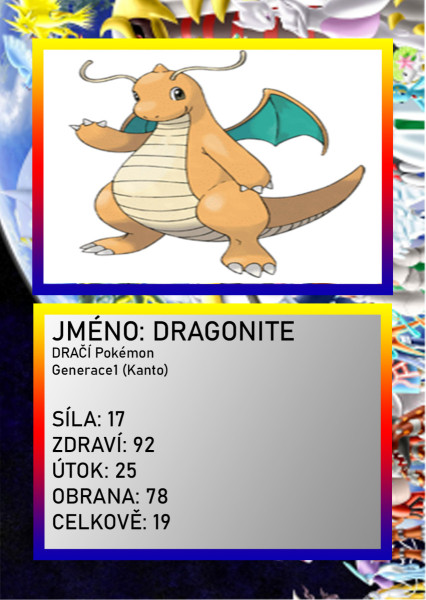 3D figurka pokemona: Dragonite Hráčská karta