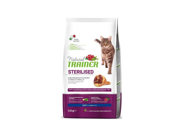 TRAINER Natural Cat STERILISED sušená šunka 1,5kg