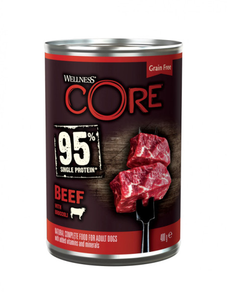 Konzerva Wellness Core Dog 95% Protein Adult hovězí s brokolicí 400g