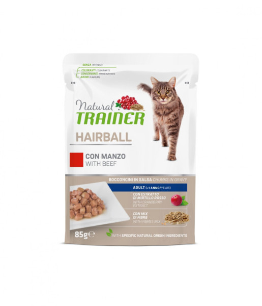 Kapsička Trainer Natural CAT SP. HAIRBALL hovězí  85g