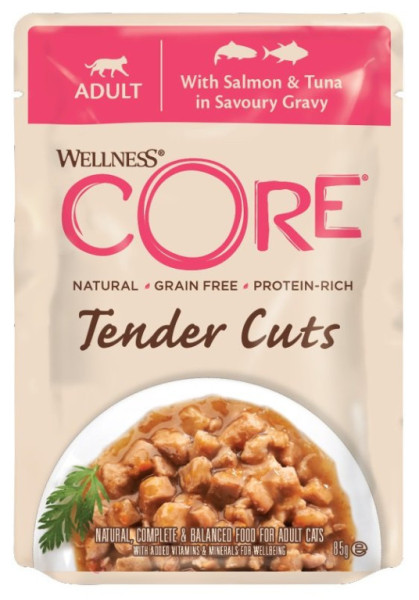 Kapsička Wellness Core Cat Tender losos a tuňák v omáčce 85g