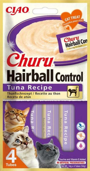 Churu Cat Hairball masové pyré - tuňák 4x14g