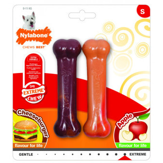 Nylabone hračka Extreme kost příchuť jablko a cheeseburger S 2ks