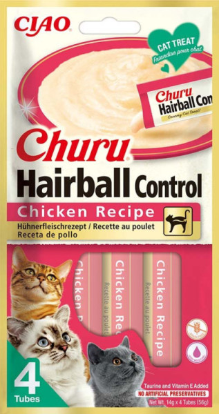 Churu Cat Hairball masové pyré - kuře 4x14g