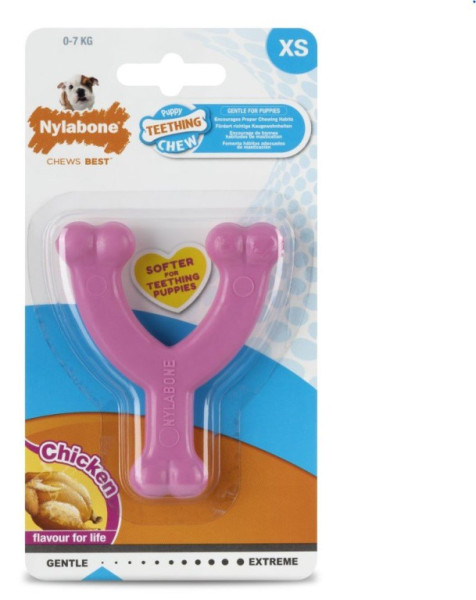 Nylabone hračka Puppy Wishbone příchuť kuřecí ružová XS