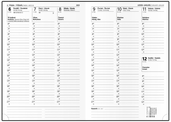 Týdenní diář - Oskar - Deny - A5 - černá