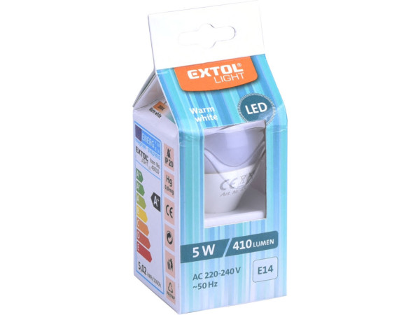 žárovka LED mini, 410lm, 5W, E14, teplá bílá